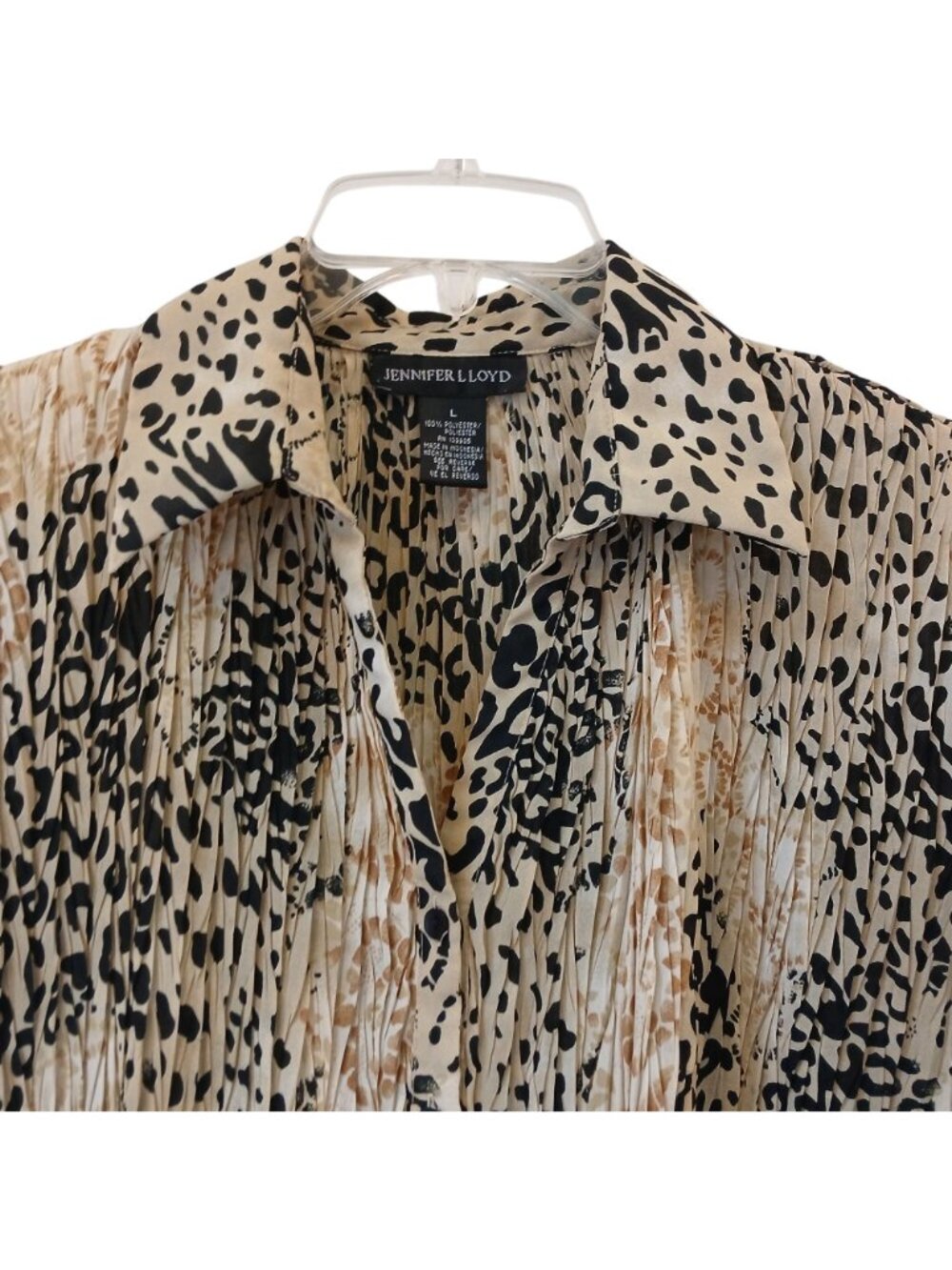 Jennifer Lloyd Large Leopard Print Pleated Button VNeck Blouse Career #D-17 - Picture 4 of 6